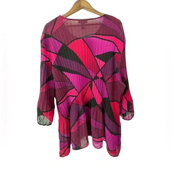 Women’s Catherine’s 3X Art To Wear Crinkle Embellished Collar Top Bell Sleeve‎ - Picture 2 of 7